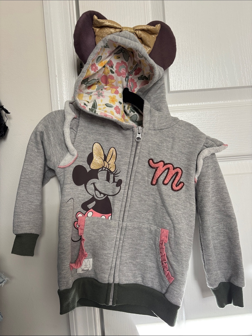 Disney Gray, Pink & Gold Minnie Mouse Hooded Zip Sweatshirt